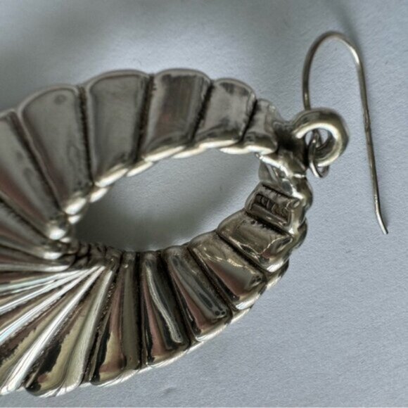 E&L Twist Textured Sterling Silver Electroform Earrings Israel 2.5” long - Picture 9 of 11